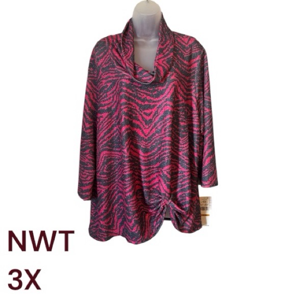Ruby Rd. Tops - NWT FUSCIA/BLACK  Cowl Neck Top   PERFECT for FALL/WINTER   3X PLUS     #CL